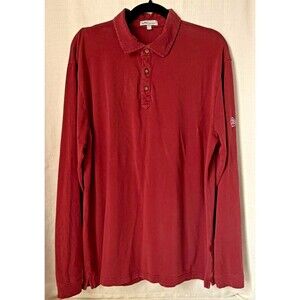 Peter Millar Mens Large Pima Cotton Polo Shirt Long Sleeve Burgundy Embroidered